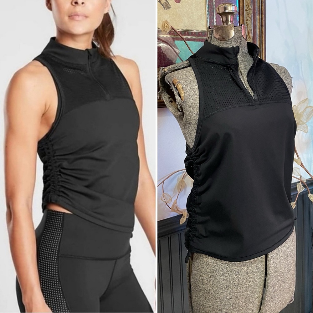 Athleta Hiit It Racer Back Ruched Side Mesh Tank Top - Sz M 💕🎀